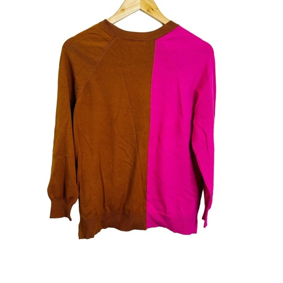 14th & Union Colorblock Sweater Pink Brown Two‎ Tone Striped size M Petite - Picture 5 of 7